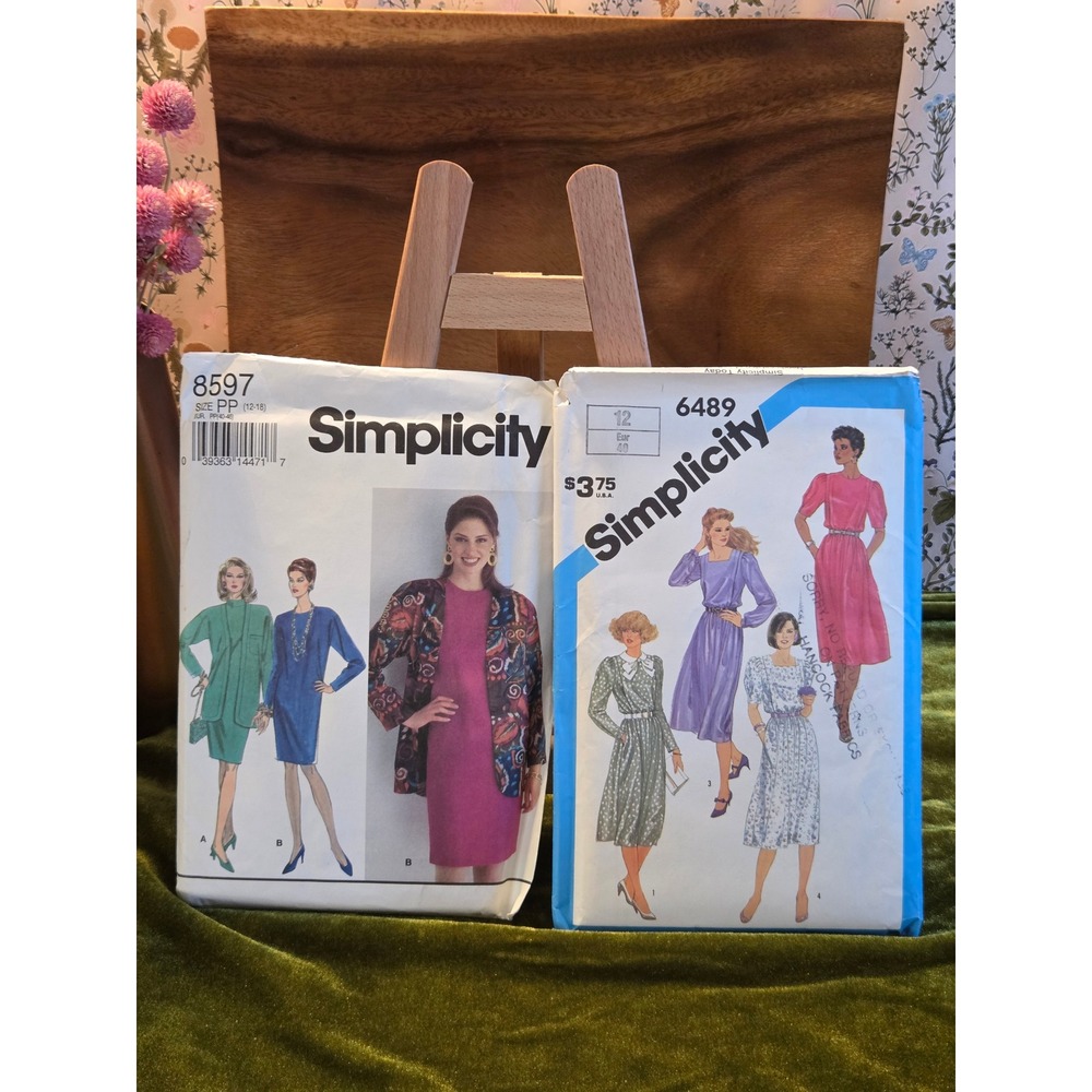 😎2 Simplicity 1980s Misses Dresses‎ and Unlined Jacket Sewing Patterns